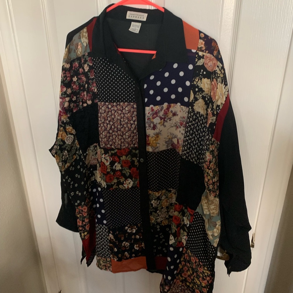Express 90s Oversized Blouse Patchwork Large - image 1